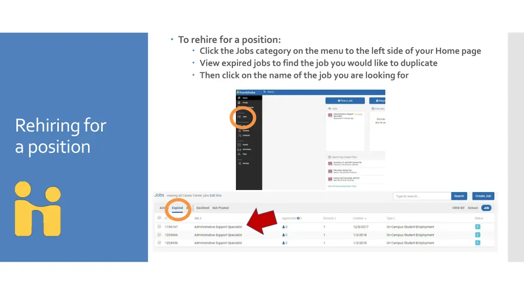 to rehire for a position click the jobs category