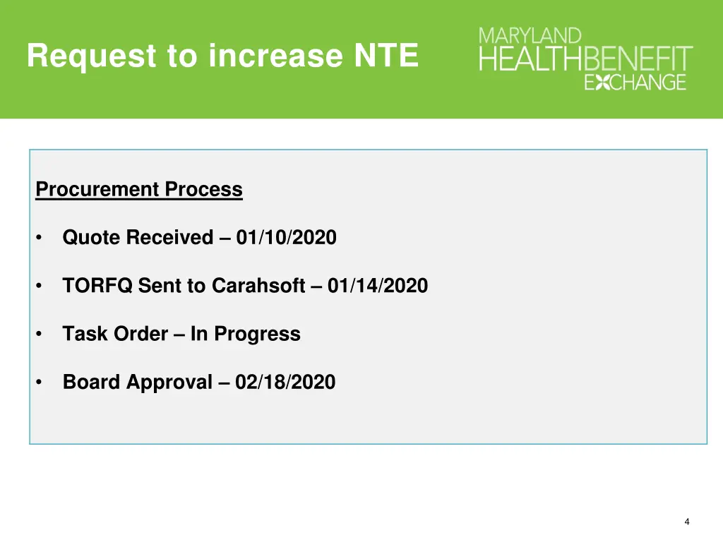 request to increase nte