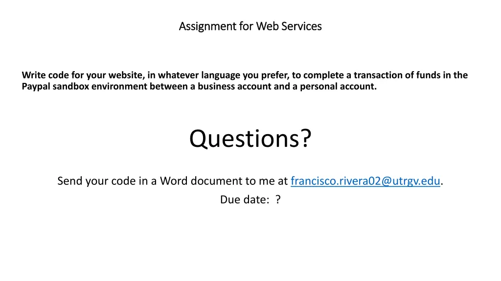 assignment for web services assignment