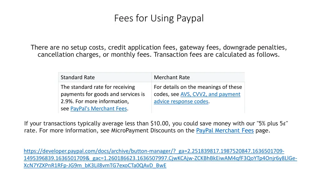 fees for using paypal