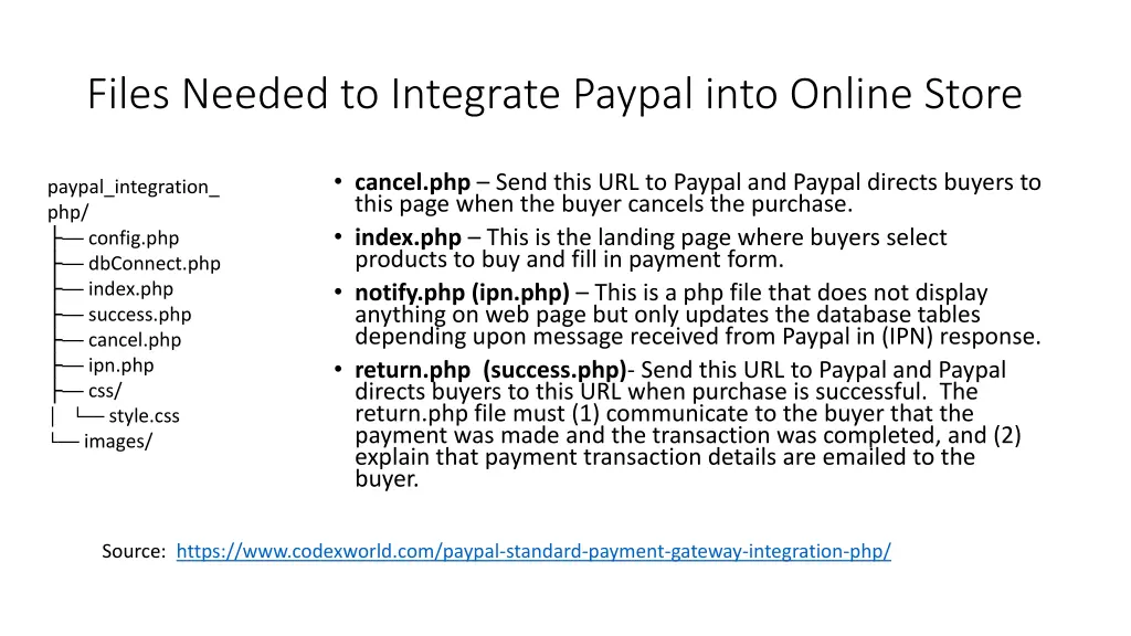 files needed to integrate paypal into online store