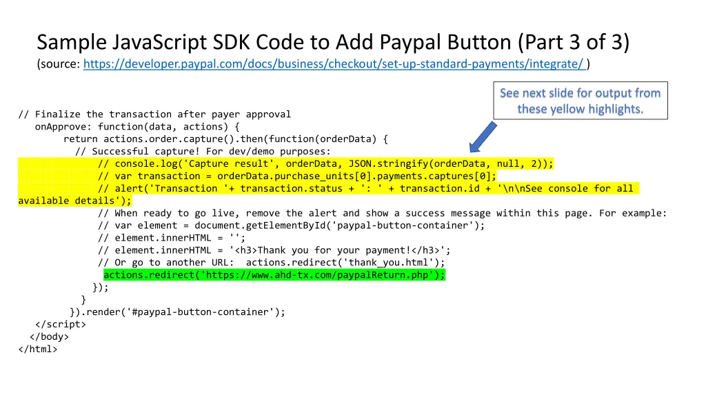 sample javascript sdk code to add paypal button 1