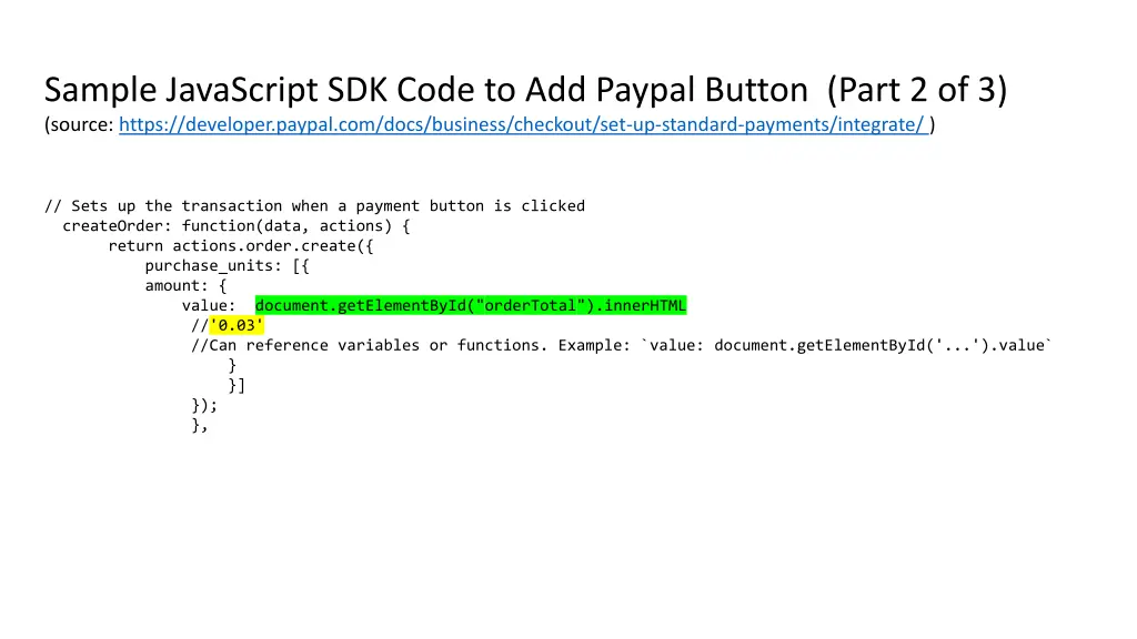 sample javascript sdk code to add paypal button