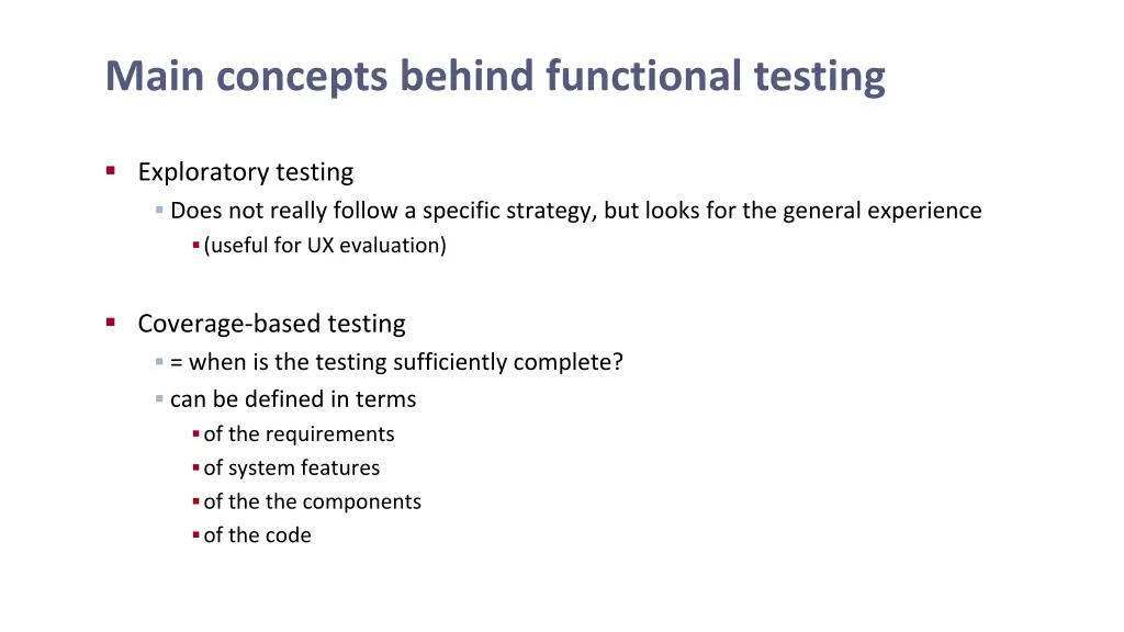 main concepts behind functional testing