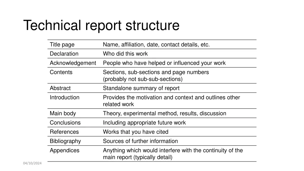 technical report structure