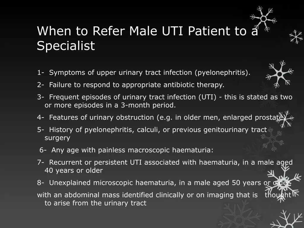 when to refer male uti patient to a specialist