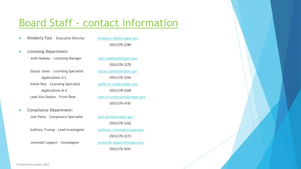 board staff contact information