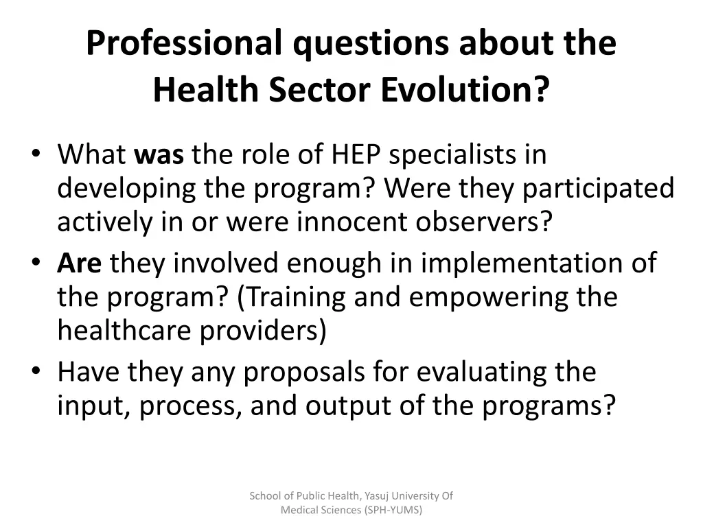 professional questions about the health sector