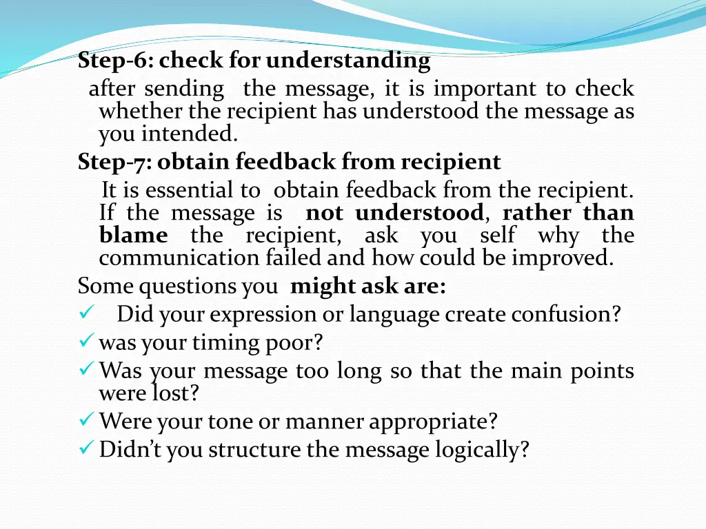 step 6 check for understanding after sending