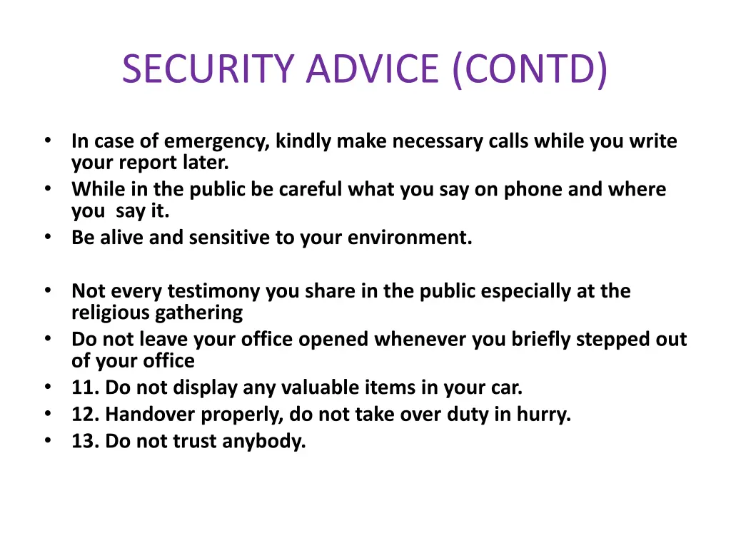 security advice contd