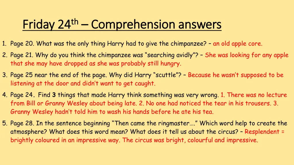 friday 24 friday 24 th th comprehension answers