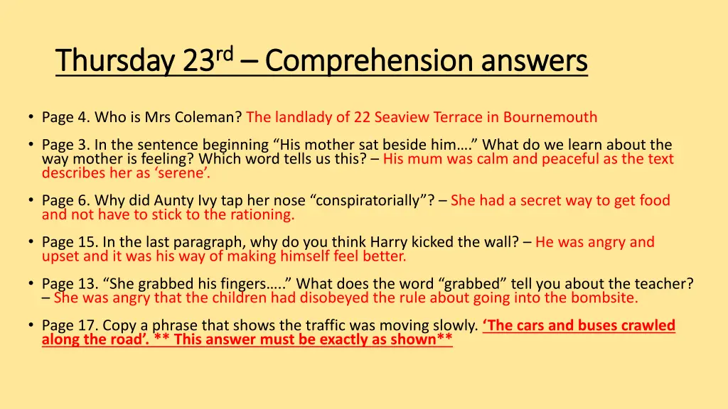 thursday 23 thursday 23 rd rd comprehension 1