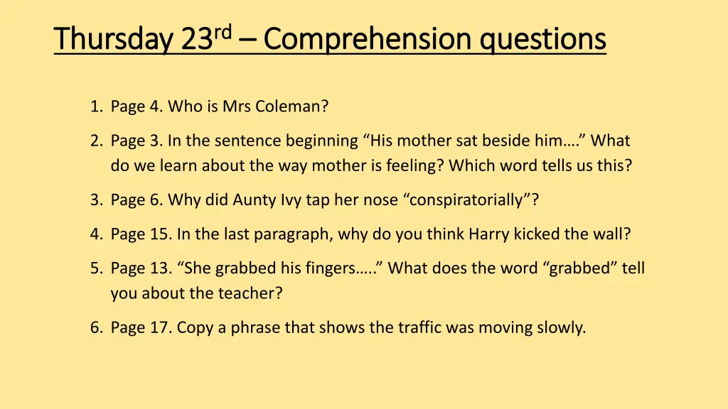 thursday 23 thursday 23 rd rd comprehension