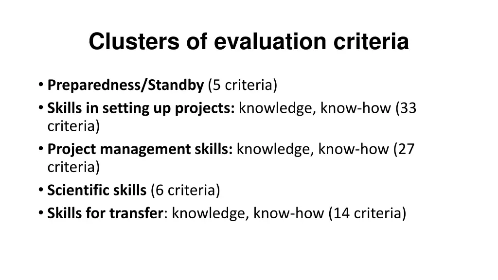 clusters of evaluation criteria