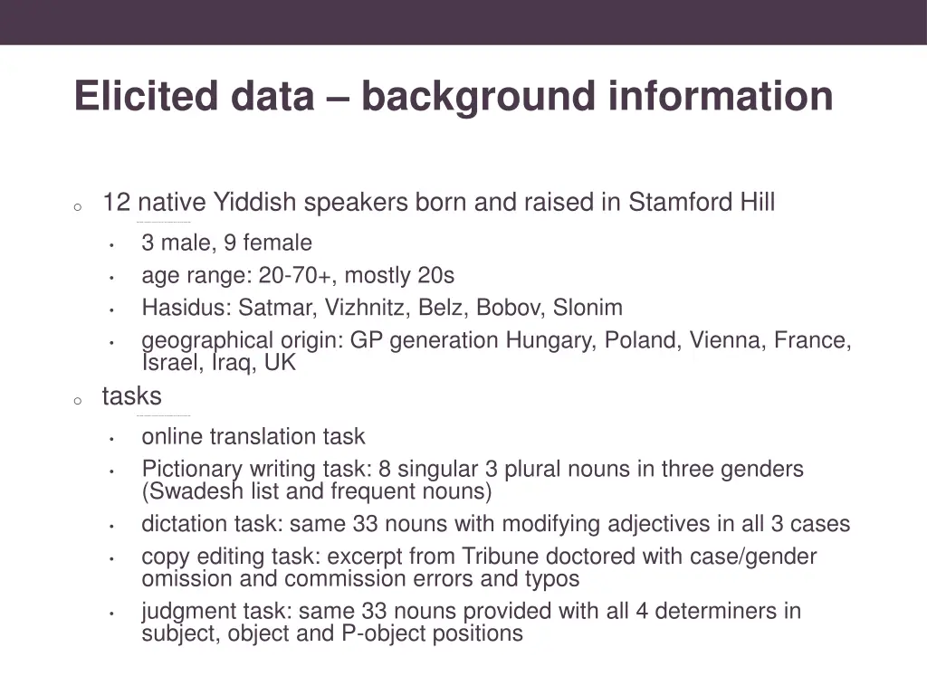 elicited data background information