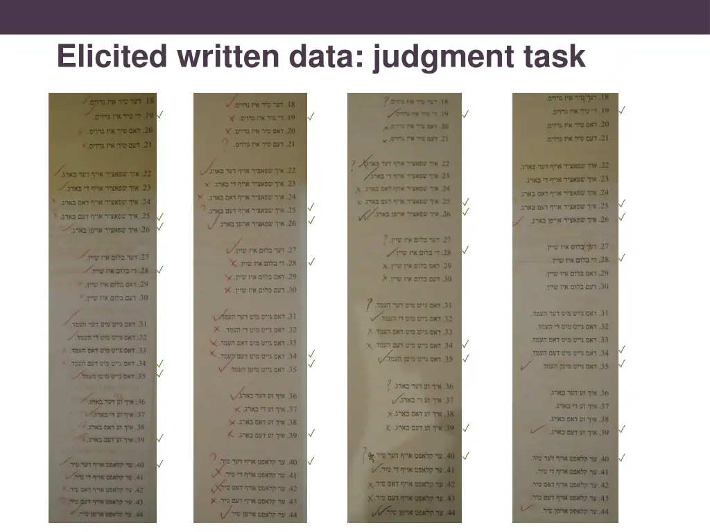 elicited written data judgment task