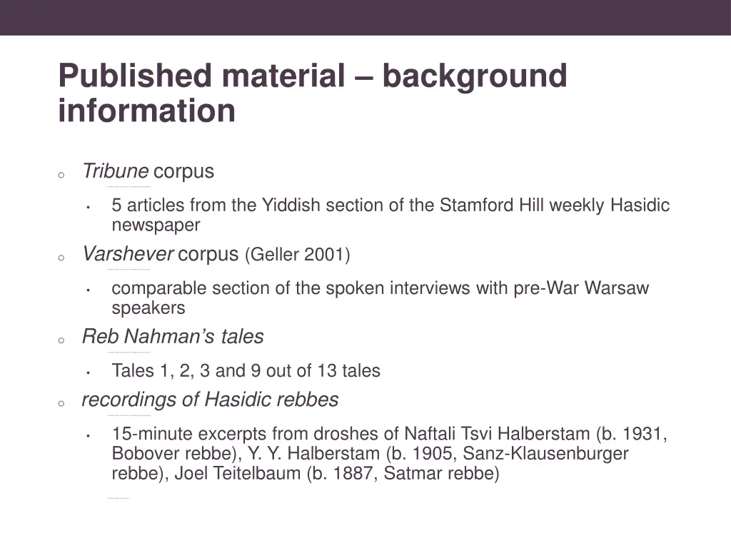 published material background information