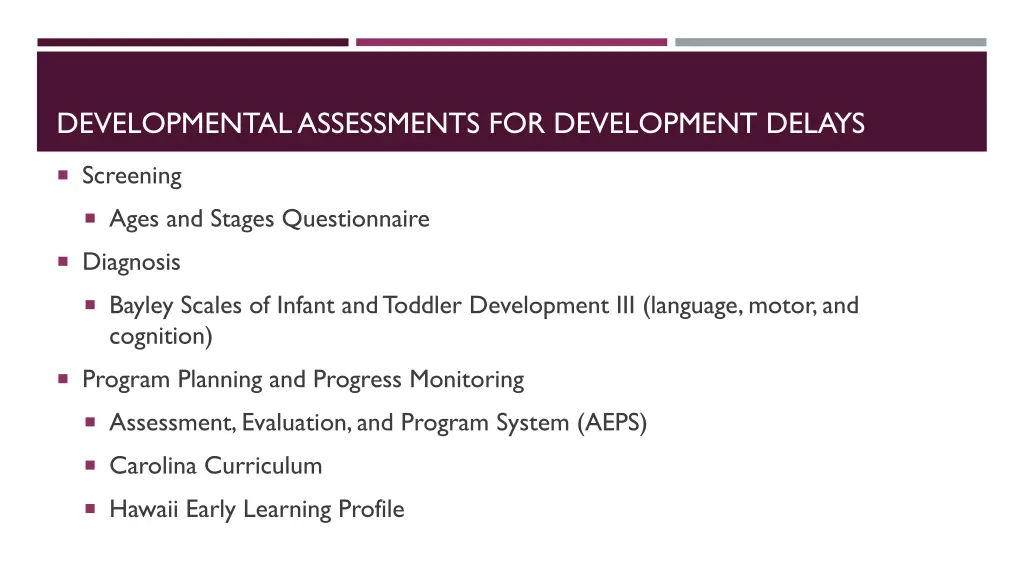 developmental assessments for development delays