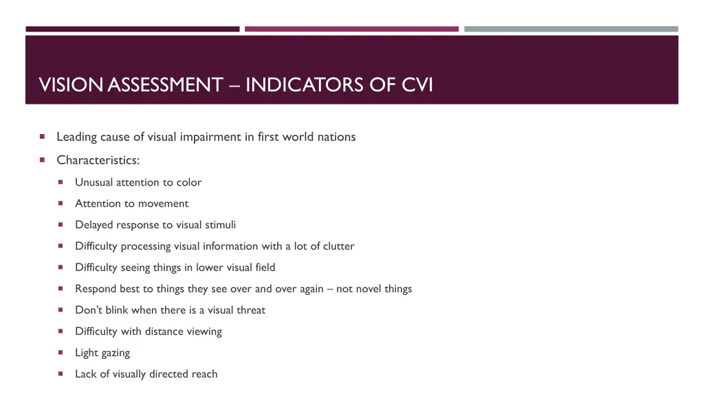 vision assessment indicators of cvi