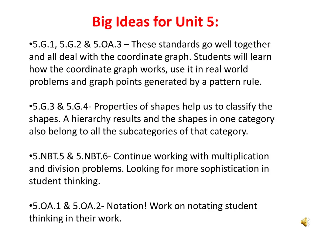 big ideas for unit 5