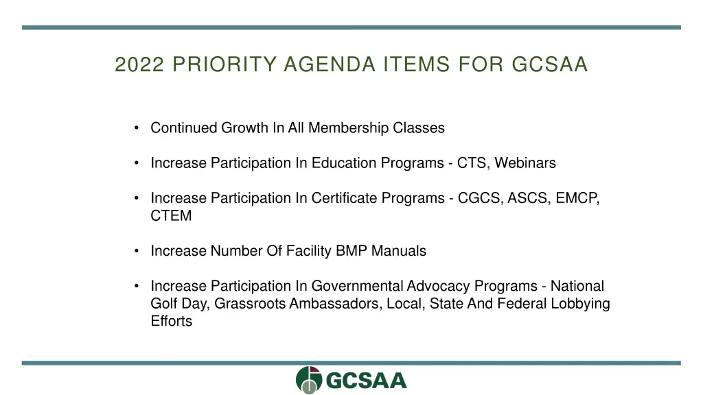 2022 priority agenda items for gcsaa