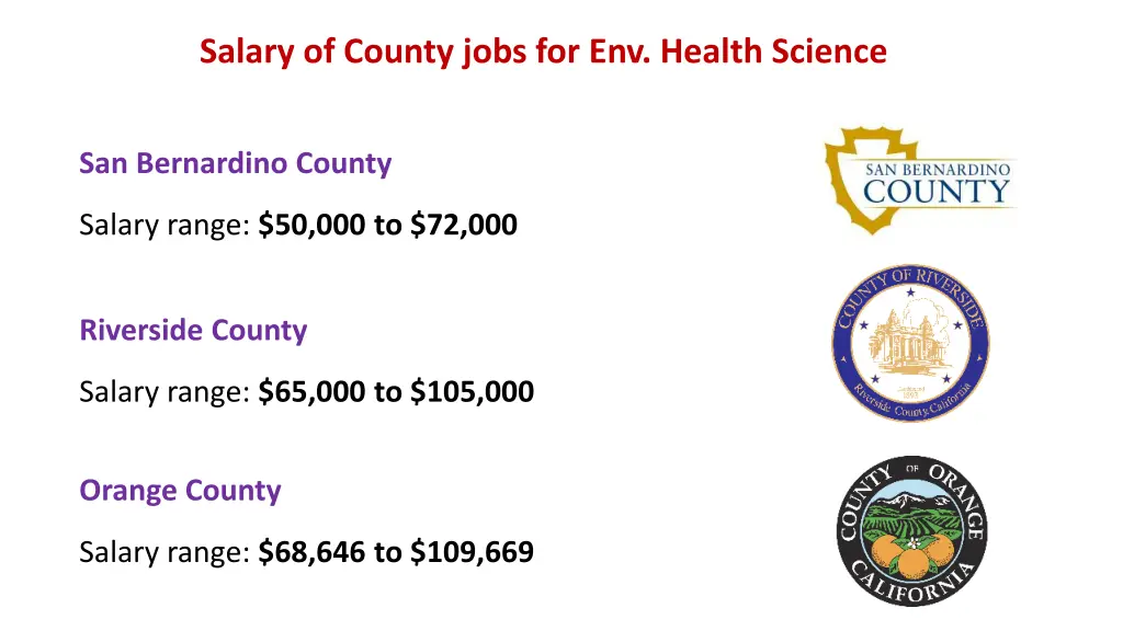 salary of county jobs for env health science