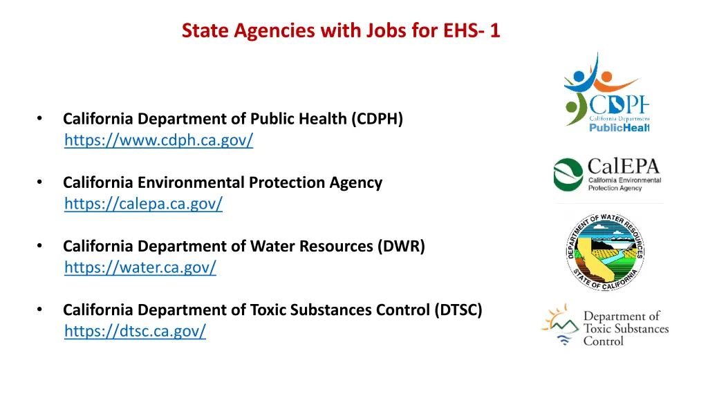 state agencies with jobs for ehs 1