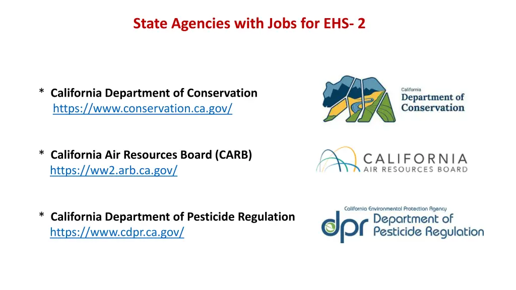 state agencies with jobs for ehs 2