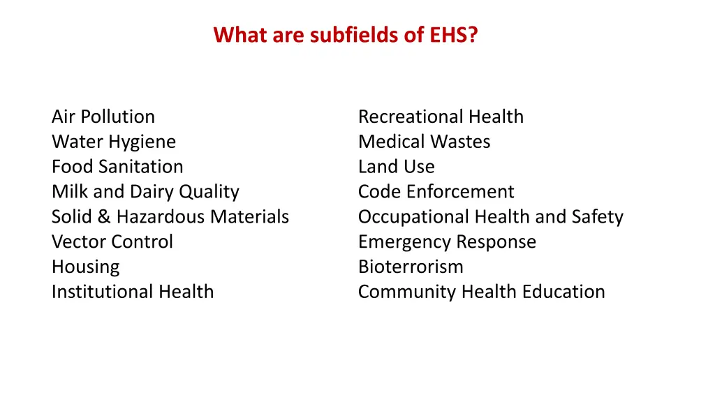 what are subfields of ehs