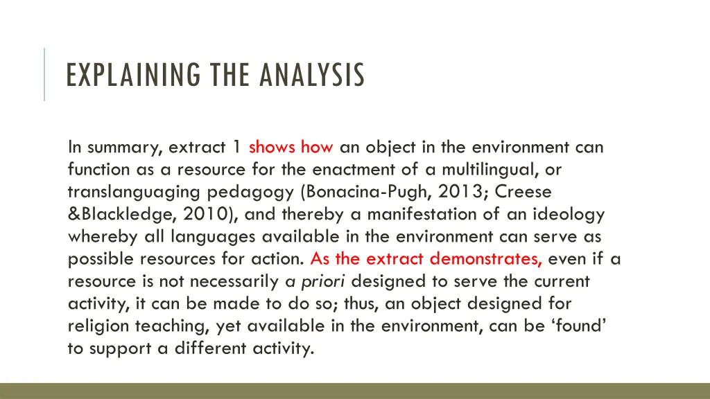 explaining the analysis