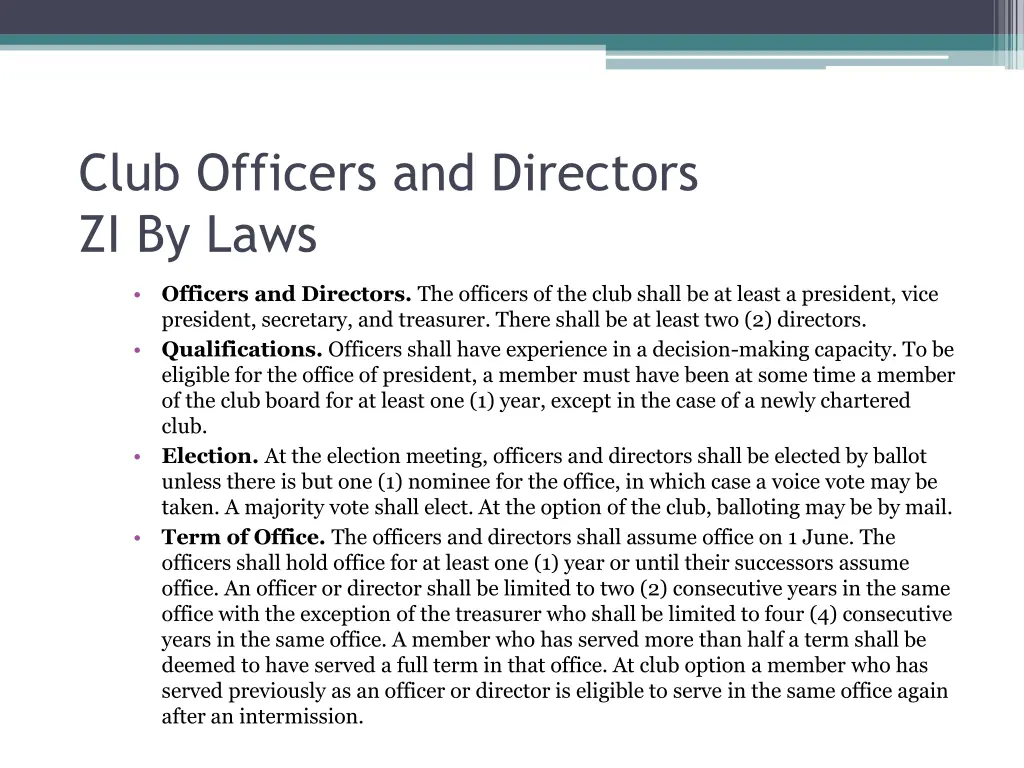 club officers and directors zi by laws