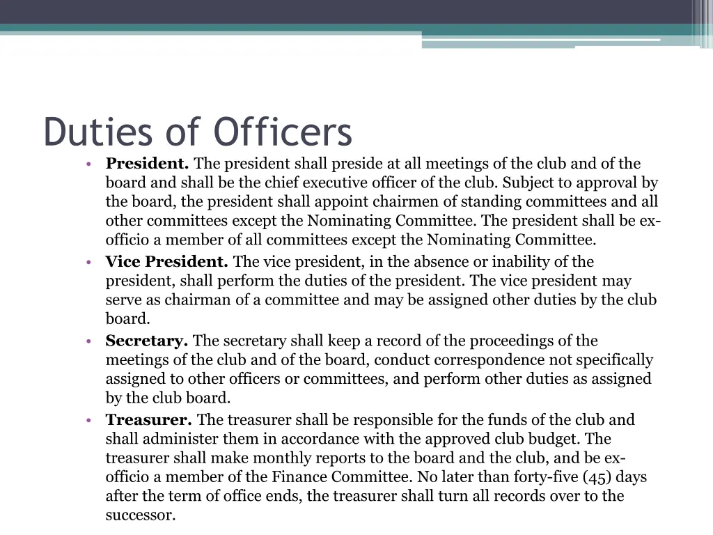 duties of officers president the president shall