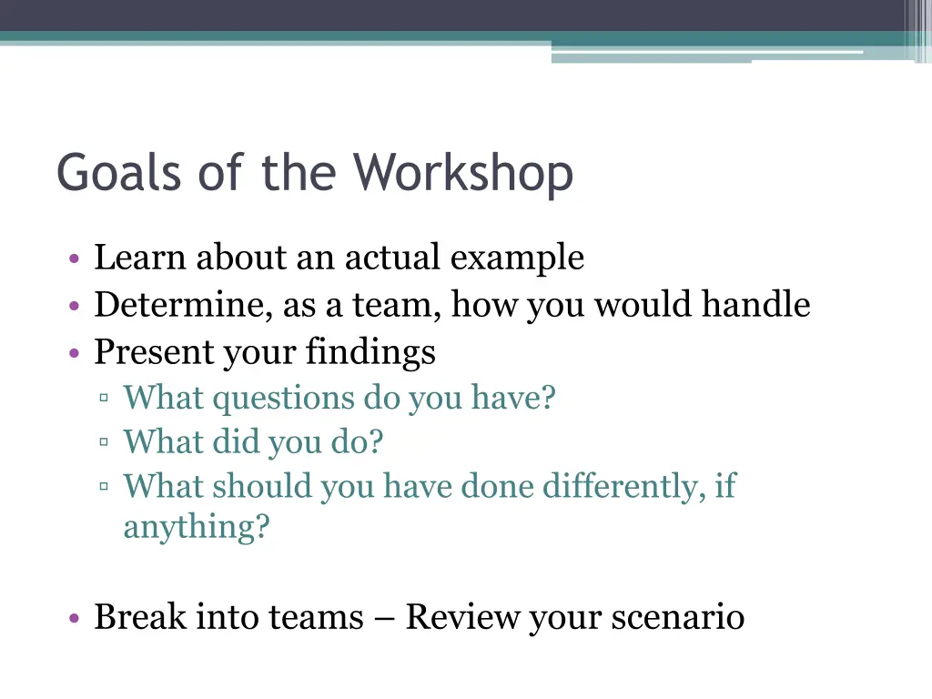 goals of the workshop