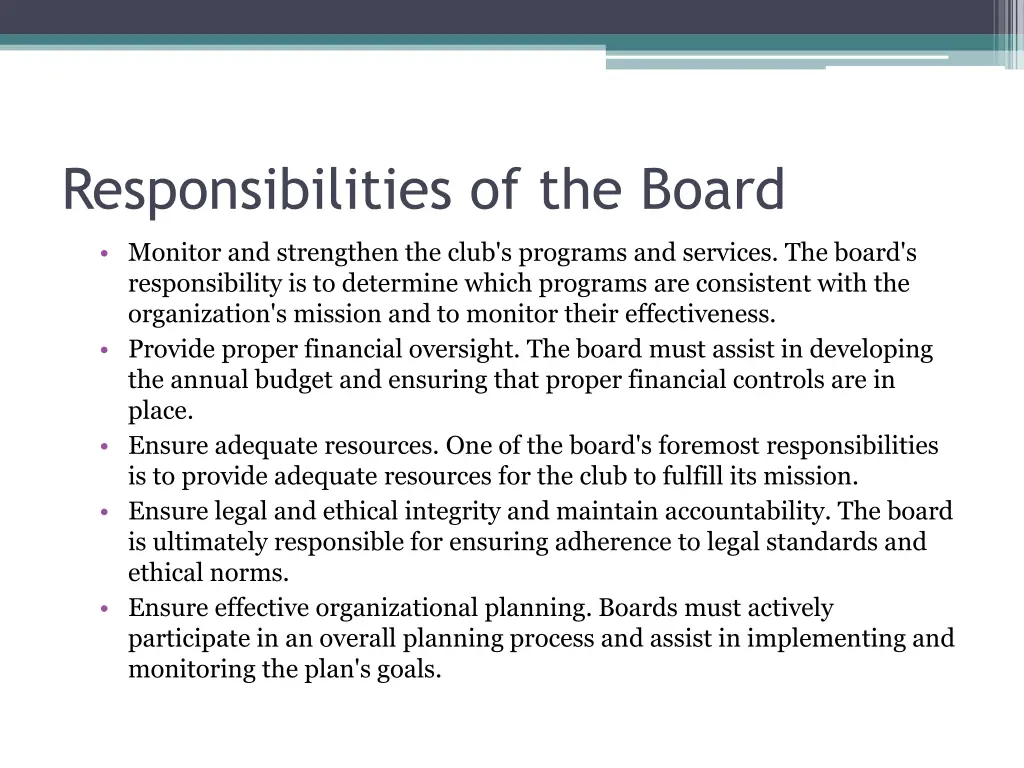 responsibilities of the board