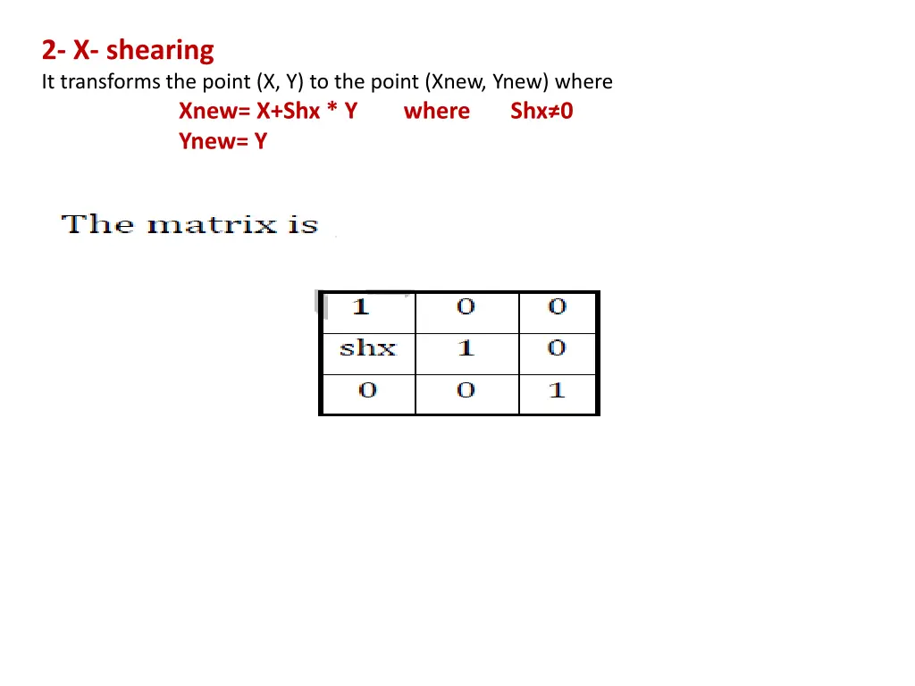 2 x shearing it transforms the point