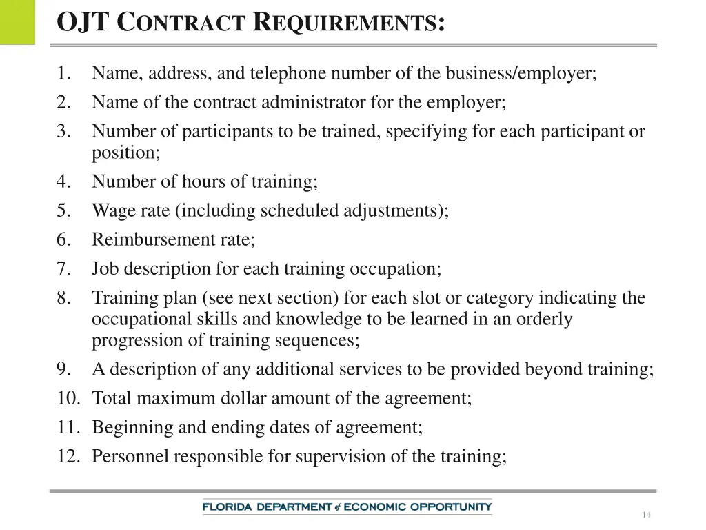 ojt c ontract r equirements