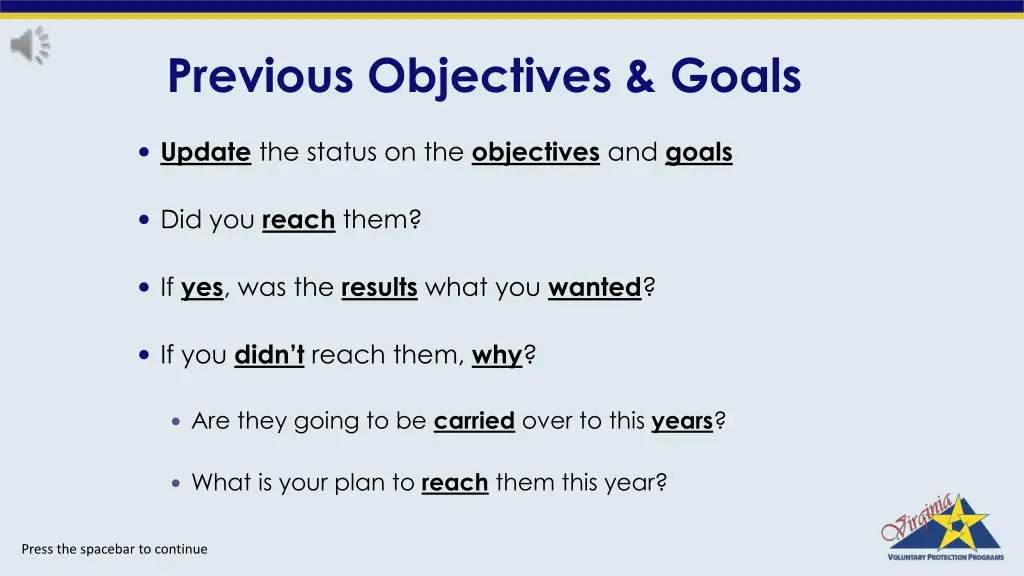 previous objectives goals