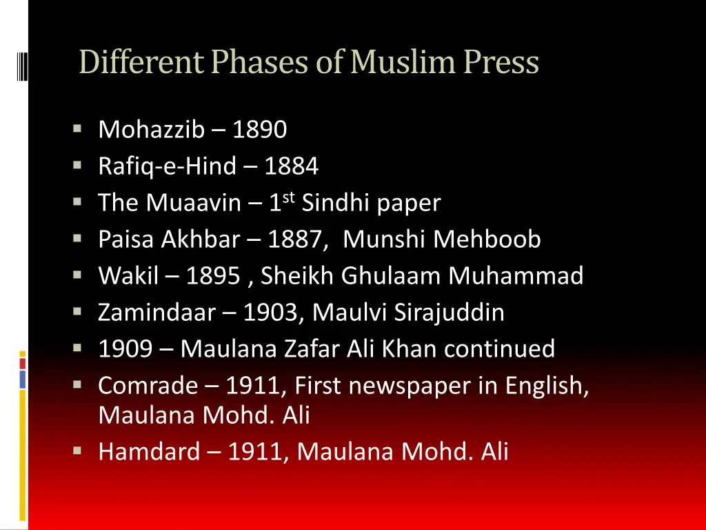 different phases of muslim press