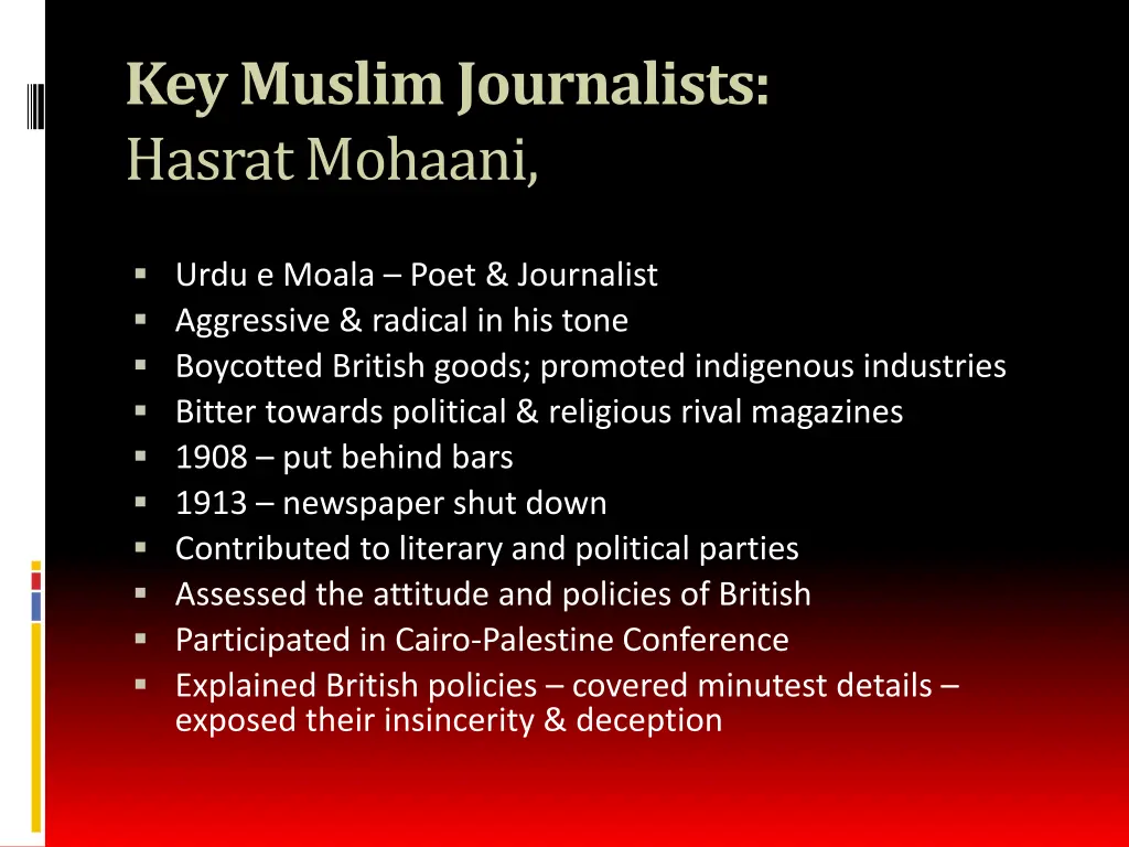 key muslim journalists hasratmohaani