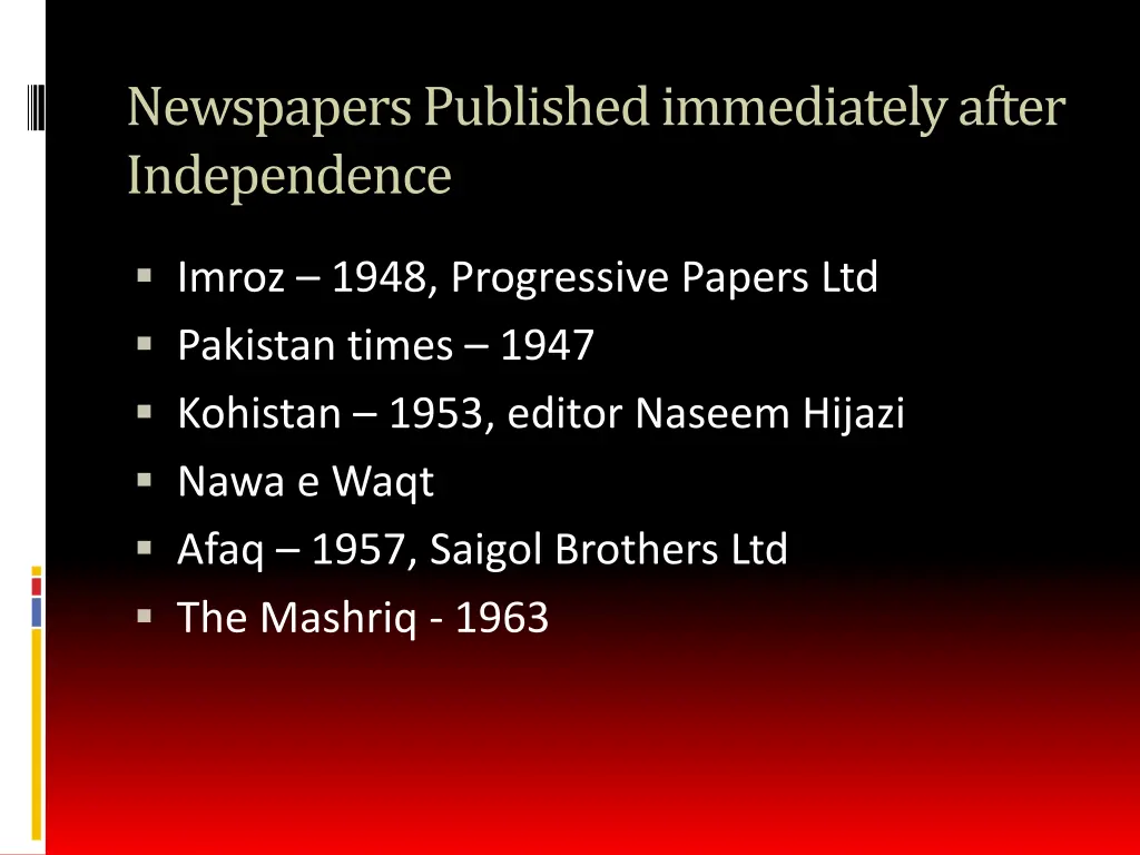 newspapers published immediately after