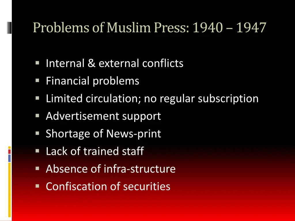 problems of muslim press 1940 1947