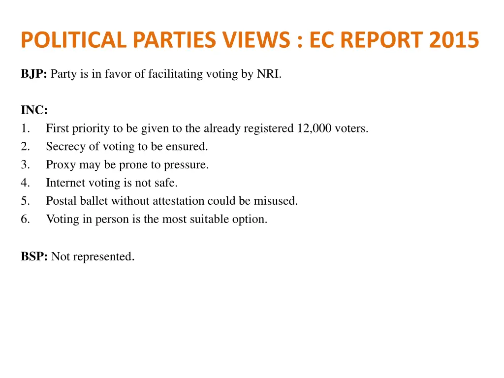 political parties views ec report 2015