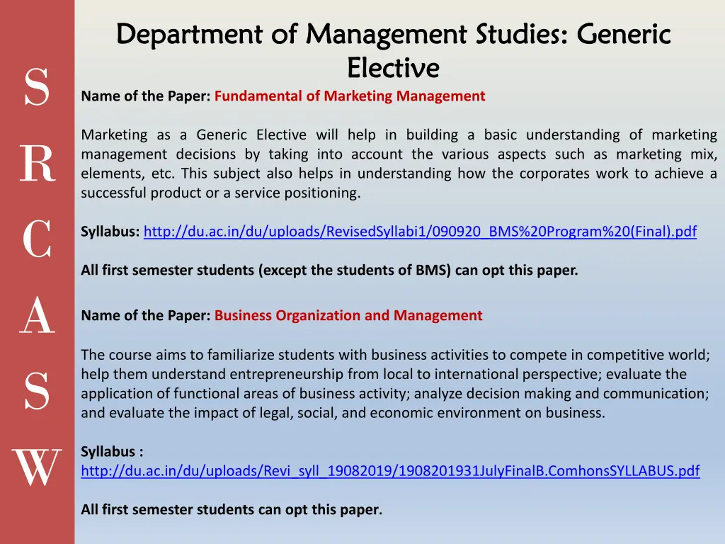 department of department of management studies