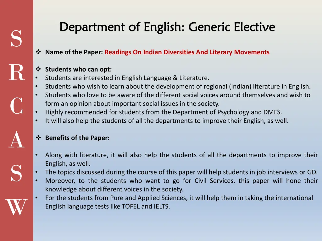 department of english generic elective department