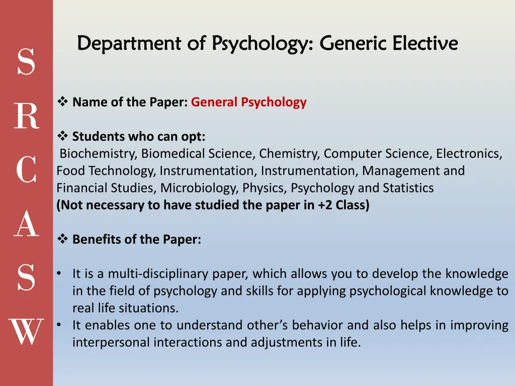 department of psychology generic elective