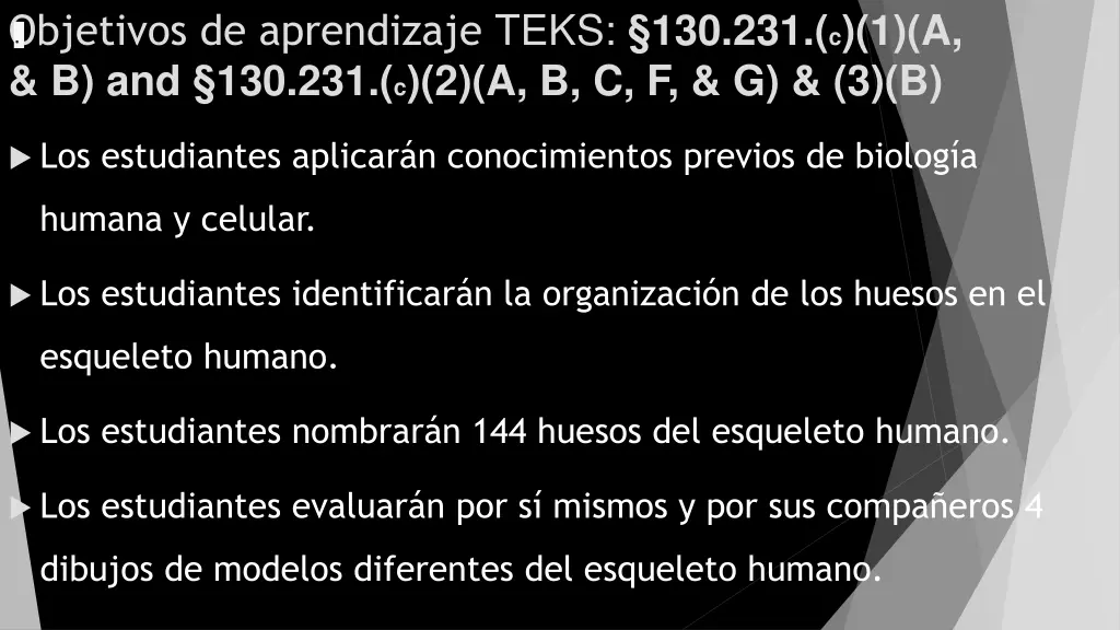 objetivos de aprendizaje teks