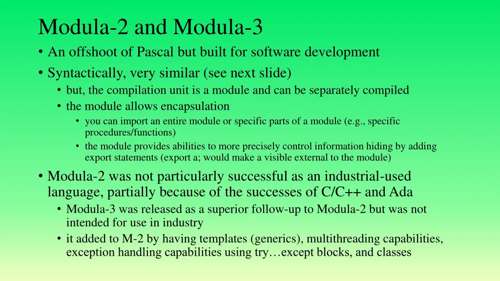 modula 2 and modula 3 an offshoot of pascal