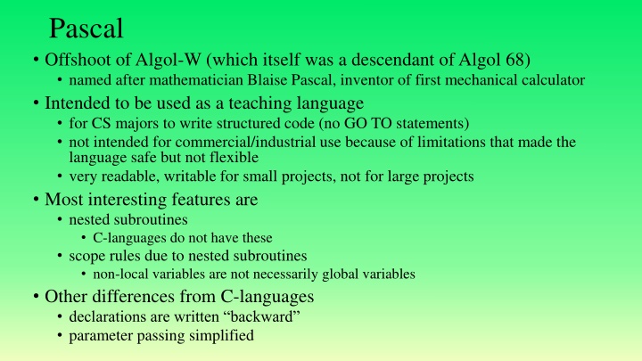 pascal offshoot of algol w which itself