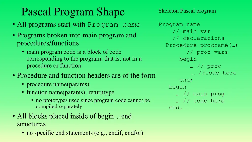 pascal program shape all programs start with