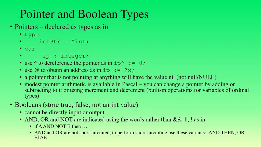 pointer and boolean types pointers declared